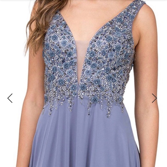 NWT! Floral Beaded Deep V-Neck A-Line Prom Dress - Picture 1 of 7